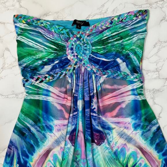 SKY WATERCOLOR MINI DRESS SZ L $120 - Picture 10 of 11